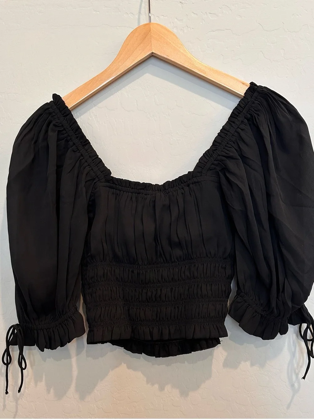 Abercrombie & Fitch Black Smocked Peasant Blouse